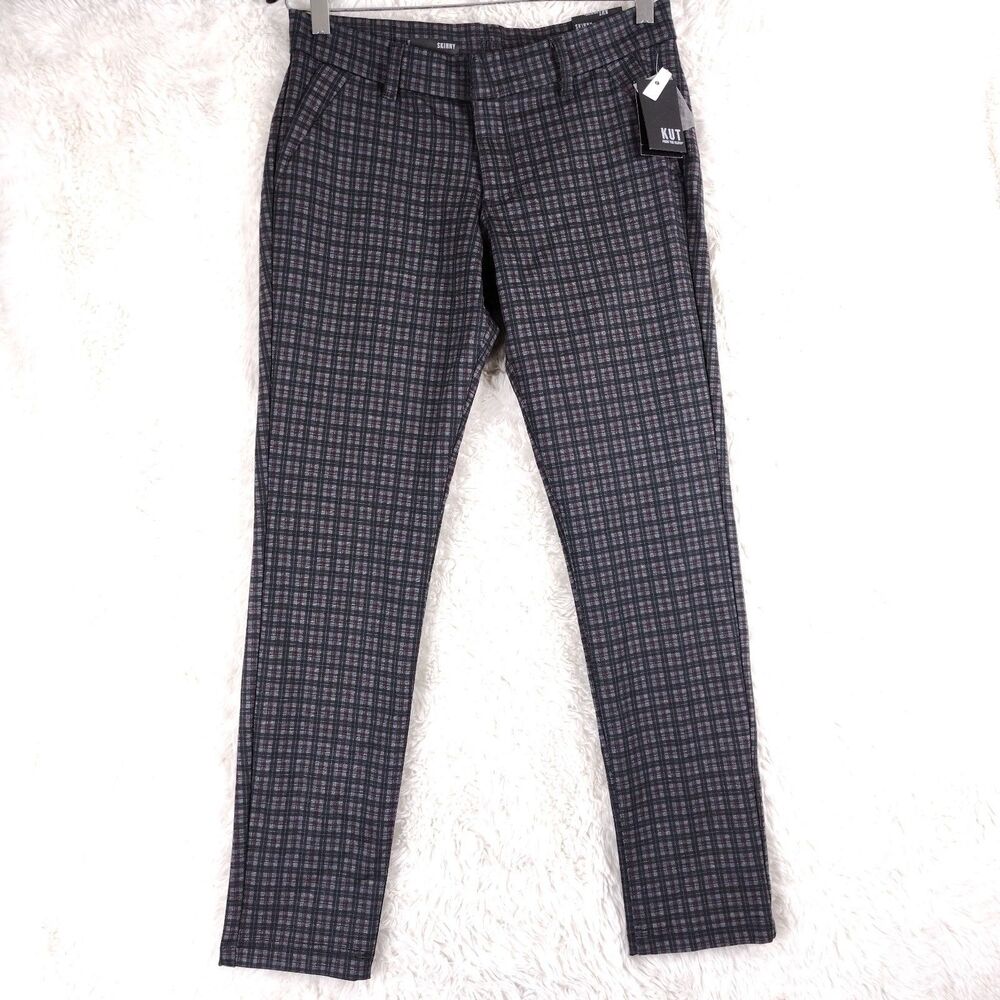 Kut from the Kloth Women's Diana Stretch Skinny Black Gray Plaid Pants Size 6P